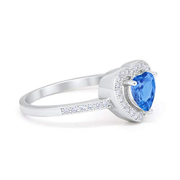 Halo Dazzling Heart Promise Ring Simulated Blue Topaz CZ 925 Sterling Silver